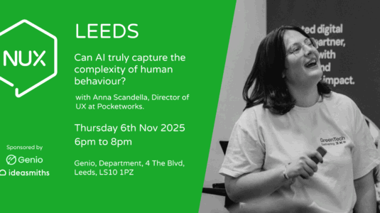 NUX Leeds – 6 Nov – Can AI truly capture the complexity of human behaviour? Event Banner 2160x1080